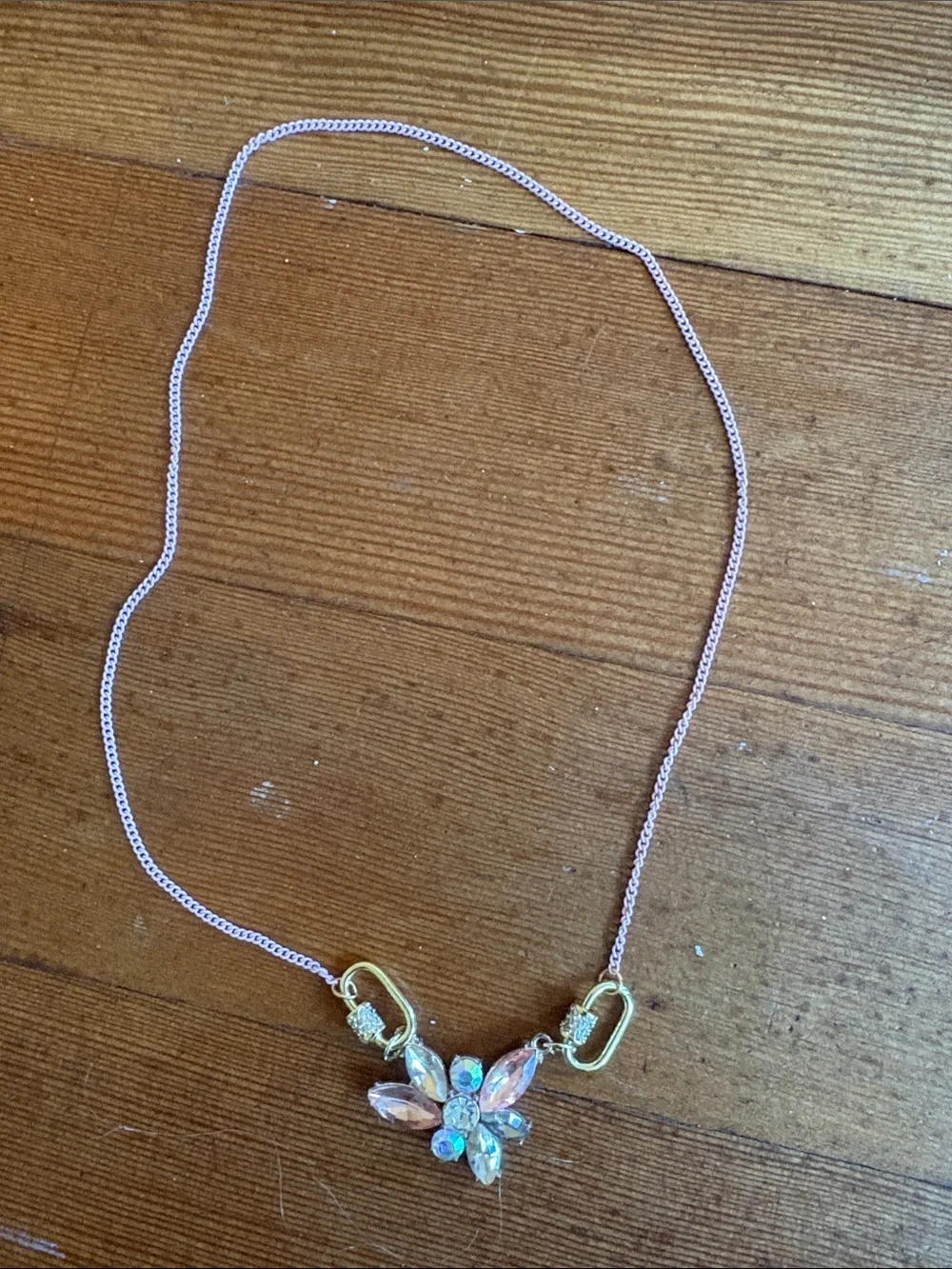 Hand-Crafted Delicate Pink Crystal Flower Necklace With Carabiner Clasps